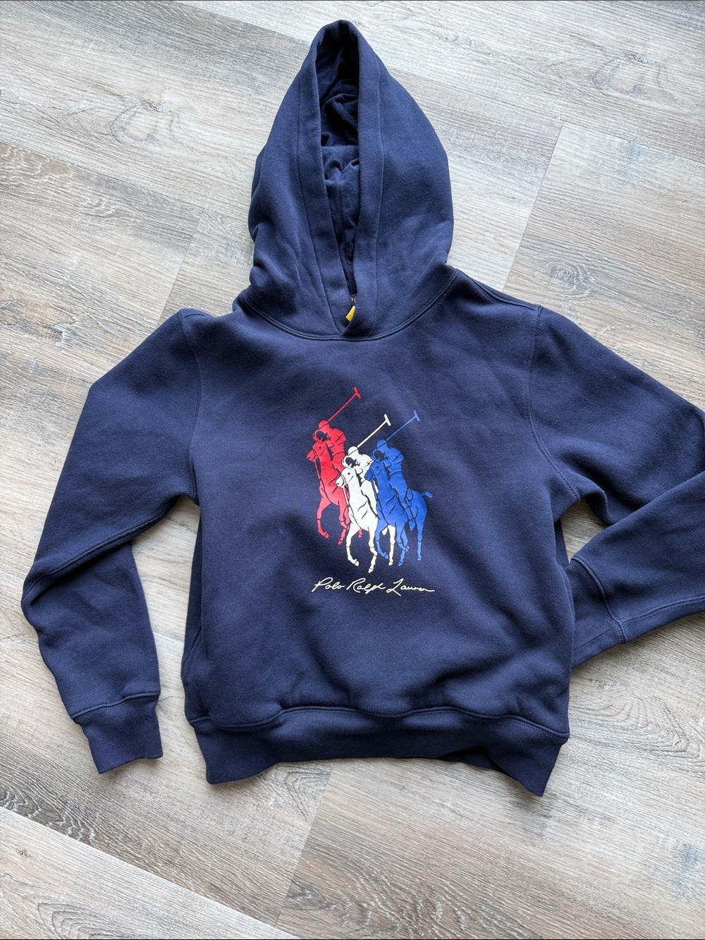 Polo Ralph Lauren Navy Hoodie with Red, White & Blue Polo Logo sz m ( 10/12)